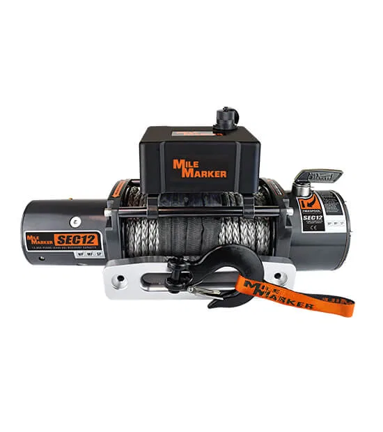 76-53251BW – MILEMARKER Winch, Vehicle Mounted Waterproof Recovery Winch 12 Volt Electric 12000 Pound Line Pull Capac...